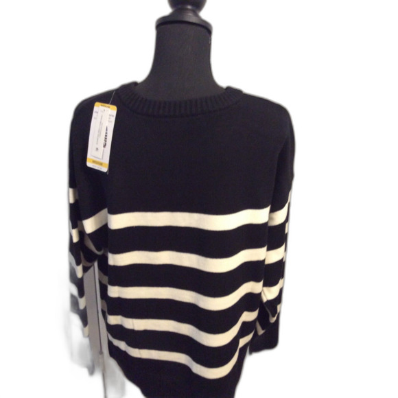 New NWT French Connection Black Striped Tunic Sweater Size Medium Womens Warm - Picture 2 of 4